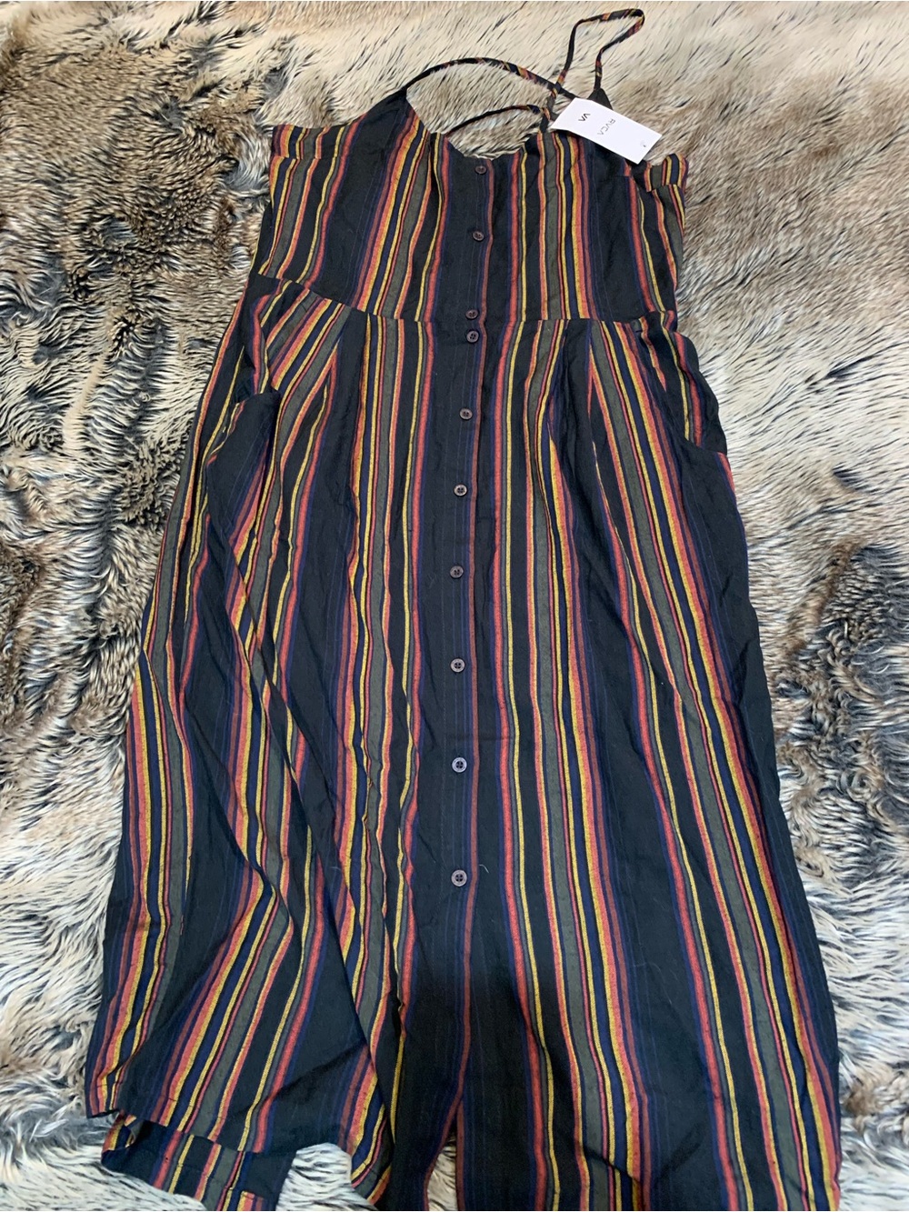 RVCA Medway Midi Black Striped Dress Size XL NWT